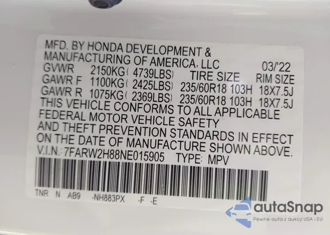 2022 Honda Cr-V Awd Ex-L из США, поврежденный, VIN 7FARW2H88NE015905